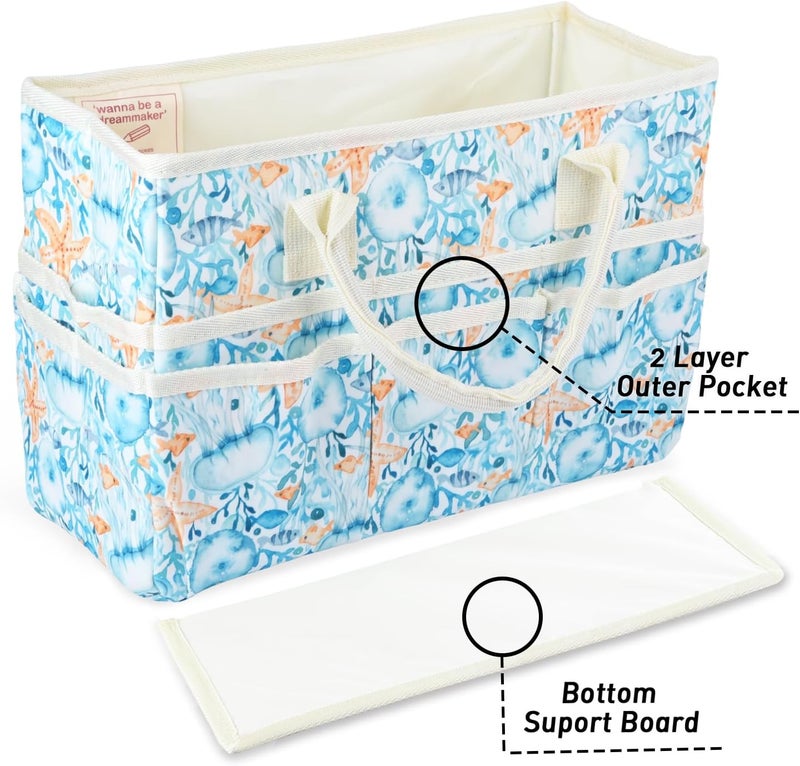Qianshan Craft Organizer Tote Bag with Multiple Pockets, Large Art Storage Caddy with Handles for Art, Craft, Sewing, Make-up，Scrapbooking, Medical, and Office Supplies Storage.Blue Jellyfish - Image 5